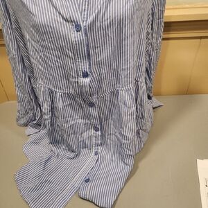 Solitaire Coastal Stripe Blouse 2X Blue White Boho Tunic Plus Size 2xl